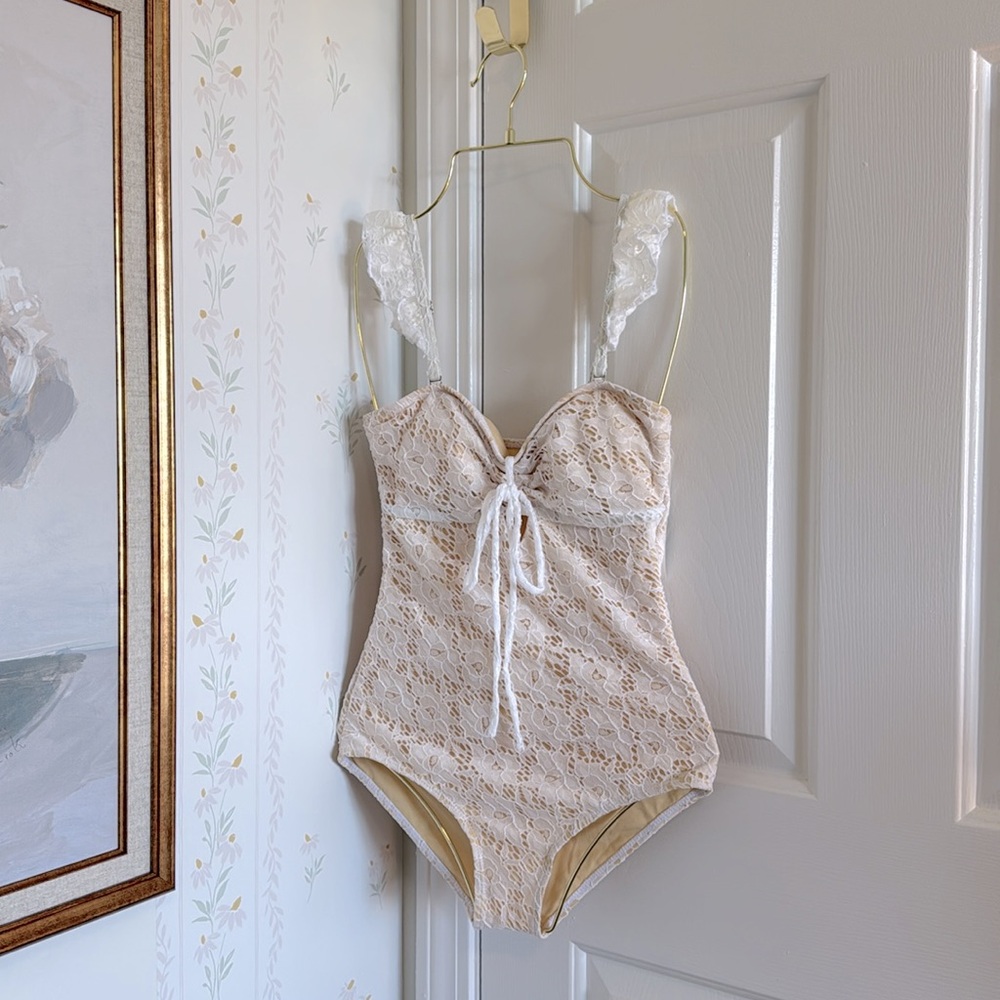 Chicwish Full Lace Ruffle Halter One-Piece Swimsuit